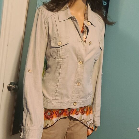 Sigrid Olsen Khaki Roll up sleeve button up jacket - Picture 3 of 11